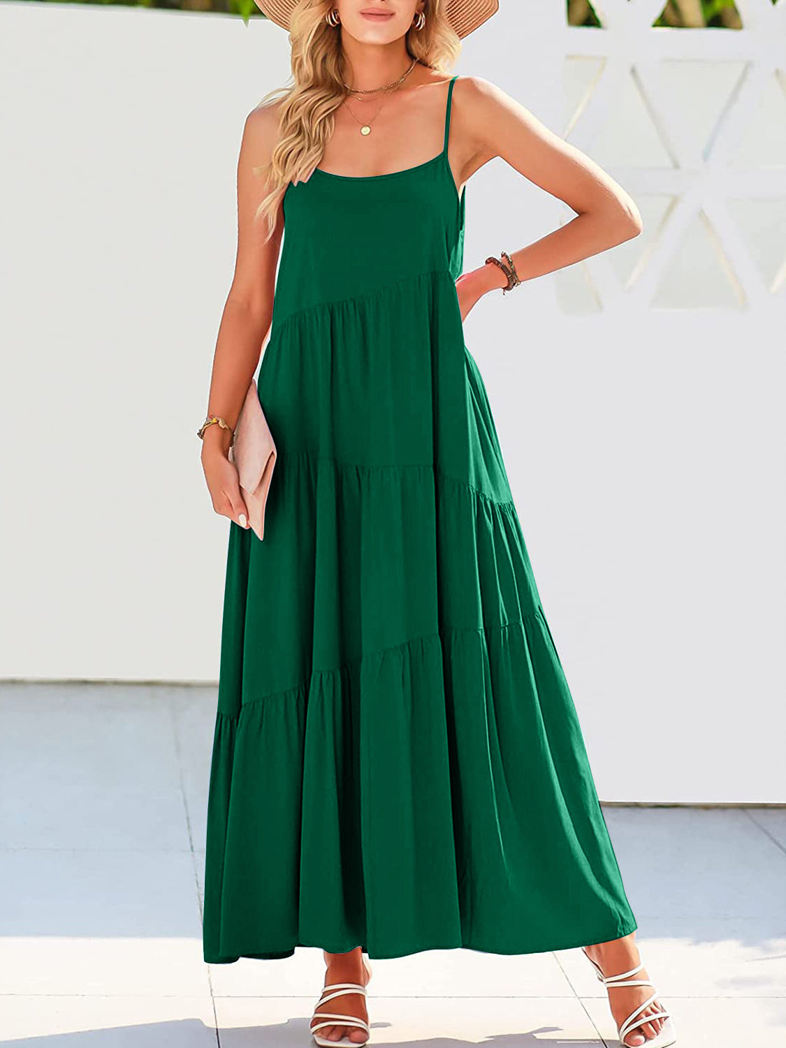 Full Size Ruched Tiered Spaghetti Strap Dress - store name